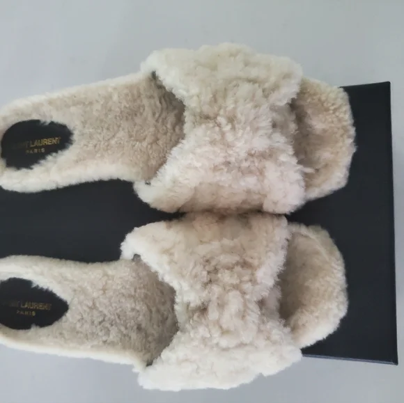 Saint Laurent Shearling Tribute Flat Sandals 40 - Picture 3 of 9